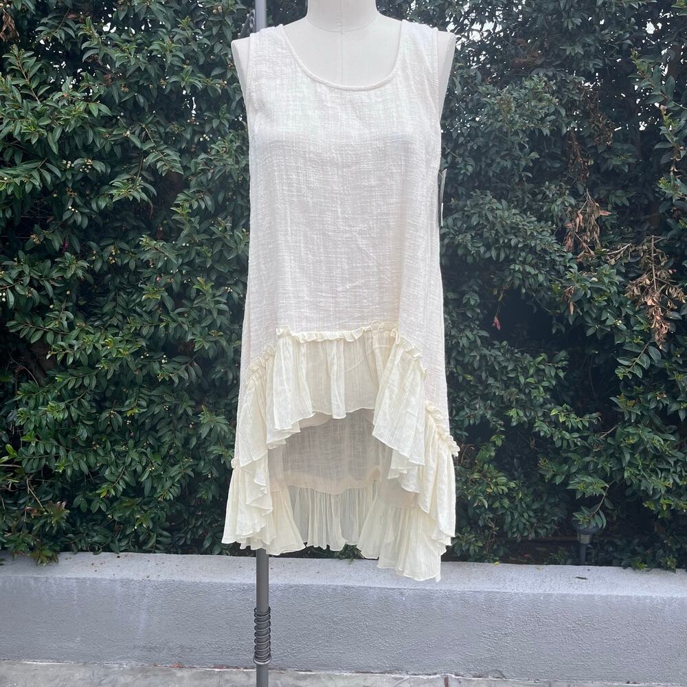 A’reve White 100% Cotton High Low Ruffle Tunic Dress Boho Cottagecore NWT Fairy